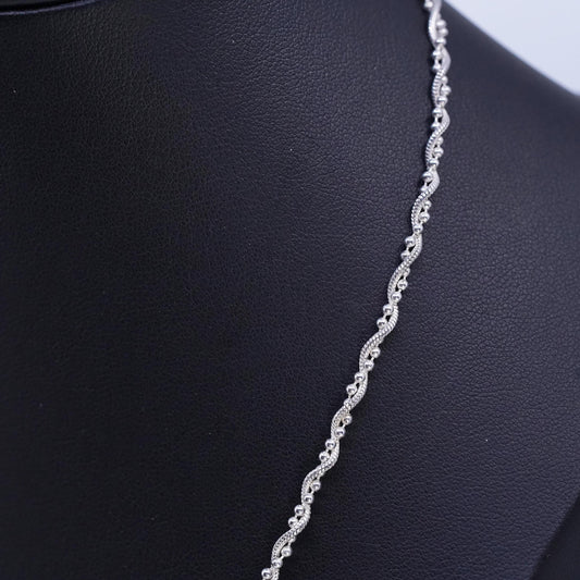 18" 3mm, vintage Italian Sterling silver necklace, 925 snake bead chain twisted