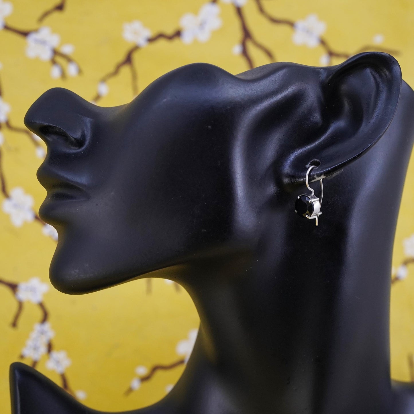 Vintage Sterling 925 silver handmade earrings with obsidian dangles