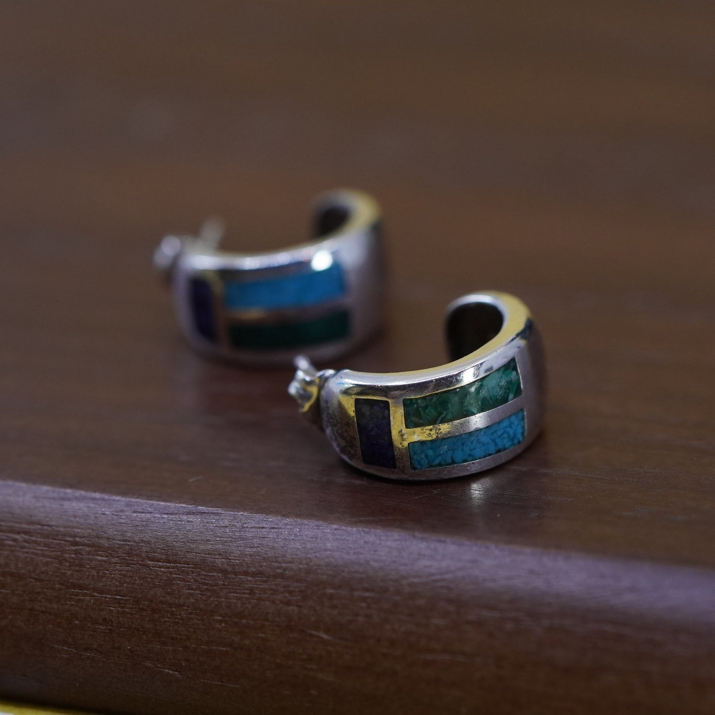 0.75”, Native American Sterling silver earrings, 925 studs turquoise lapis