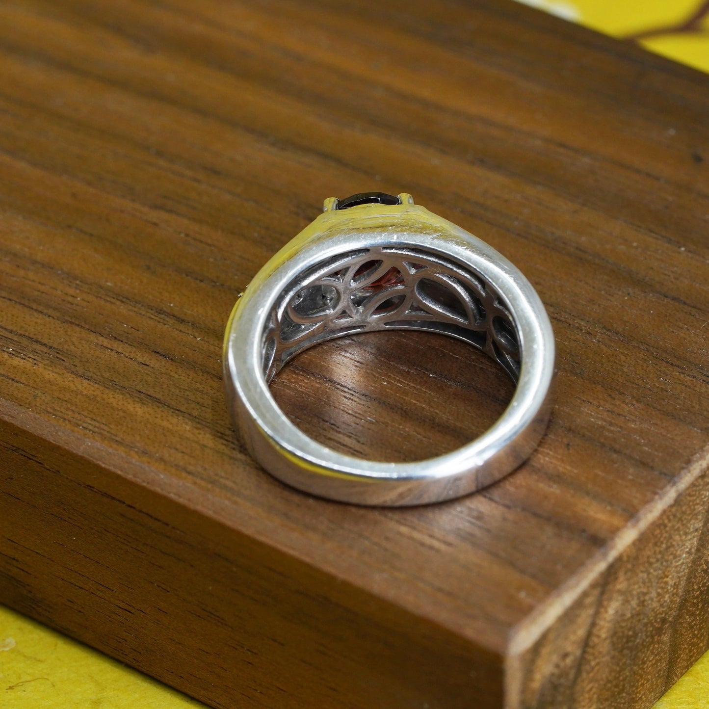 Size 10, Sterling 925 silver handmade statement ring with ruby and diamonds