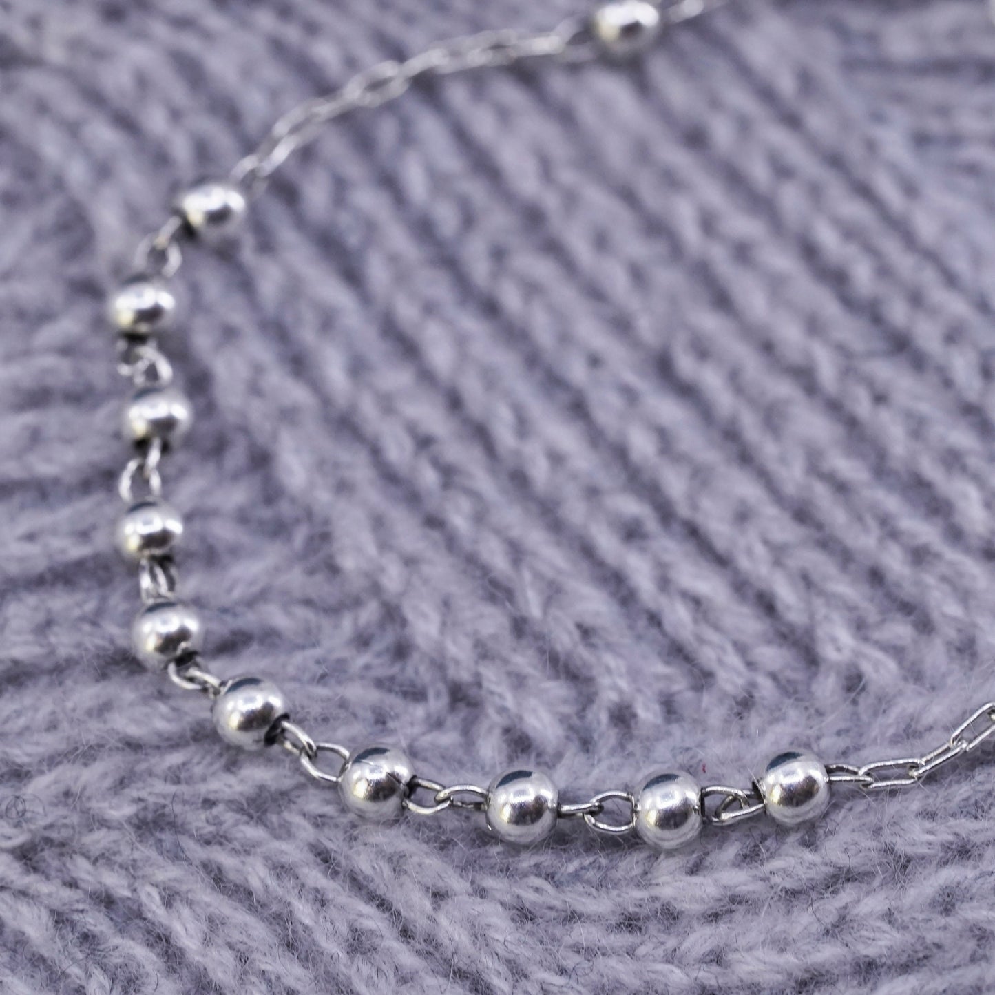 7.75", vintage Sterling silver handmade bracelet, 925 beads chain cross charm