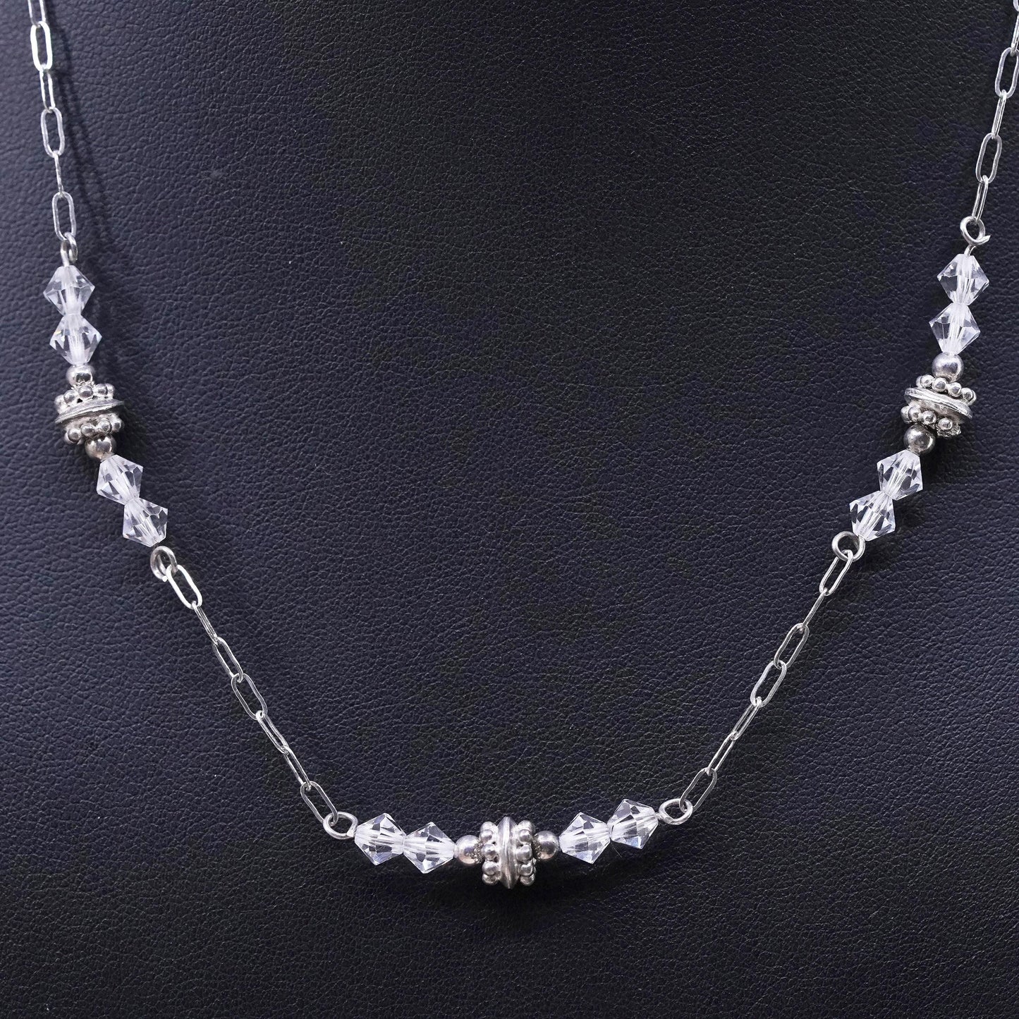 18", vintage Sterling silver necklace, 925 elongated chain with crystal beads