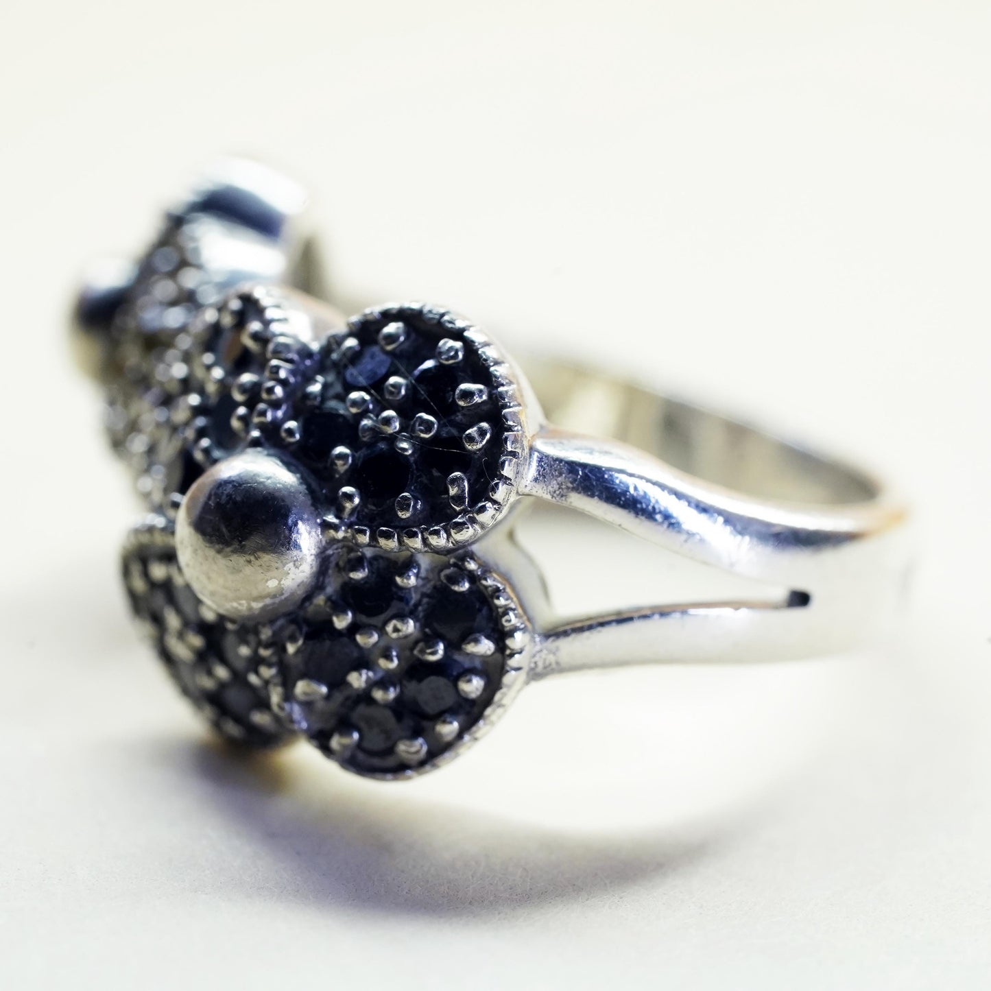 Size 6, Vintage Sterling silver ring, 925 silver flower ring cluster CZ spinel
