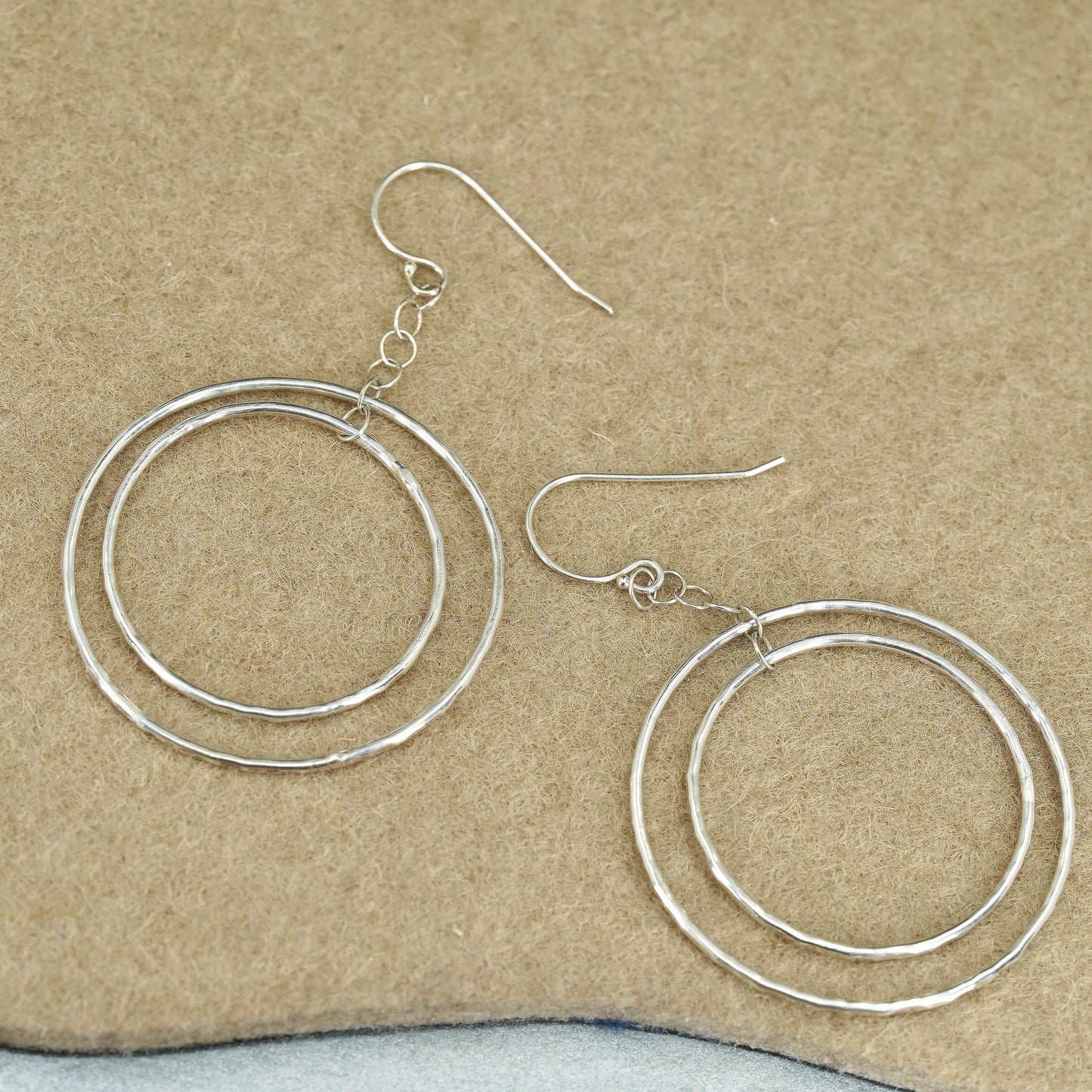 Vintage Sterling 925 silver handmade hammered circle earrings