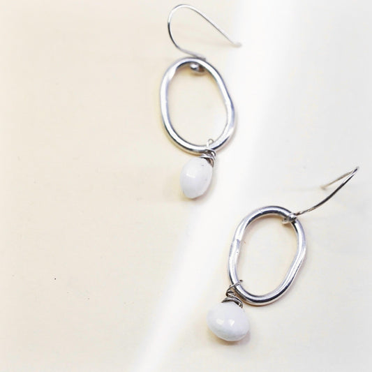 Vintage Sterling silver handmade earrings, 925 oval loop howlite teardrops