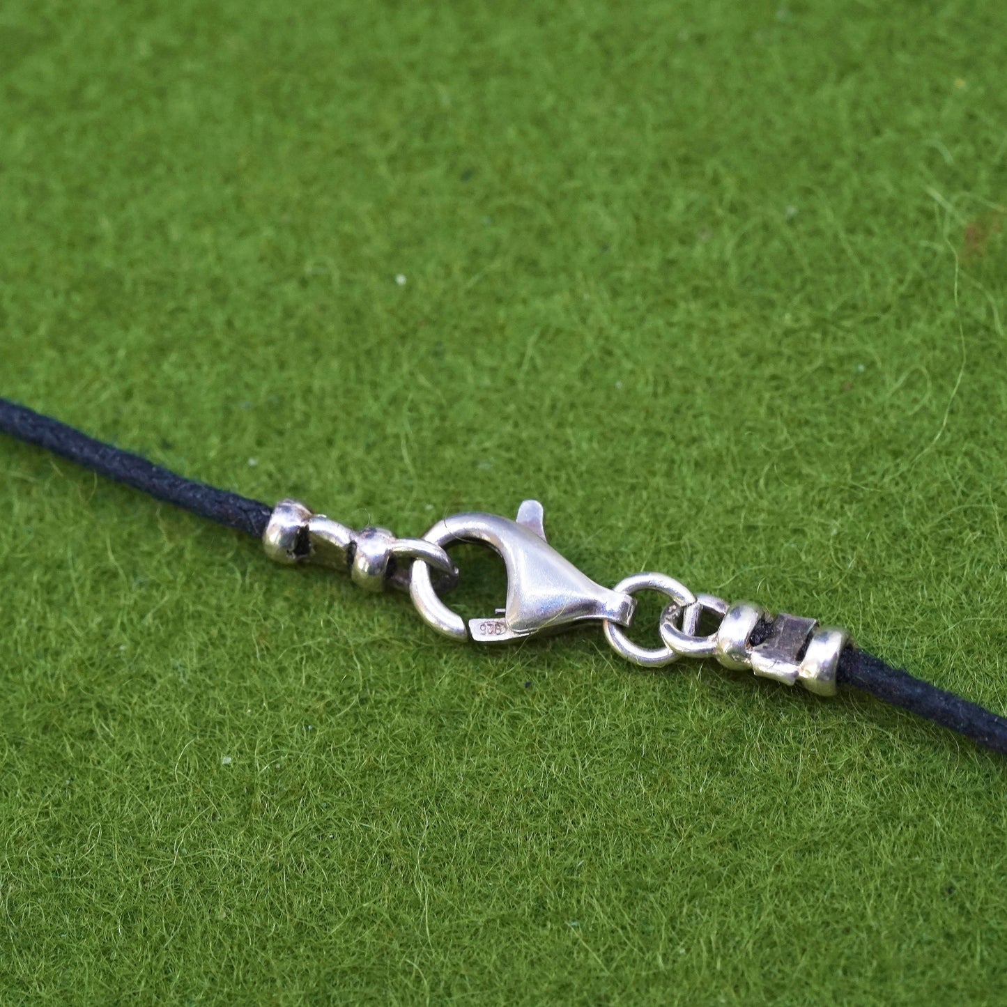 16" vintage Sterling 925 silver handmade necklace, black linen chain