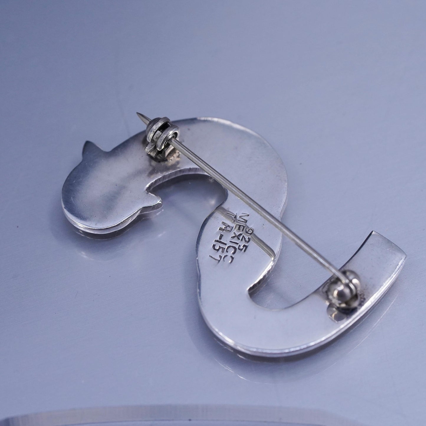 Vintage sterling silver handmade brooch, 925 letter S kitty cat pin