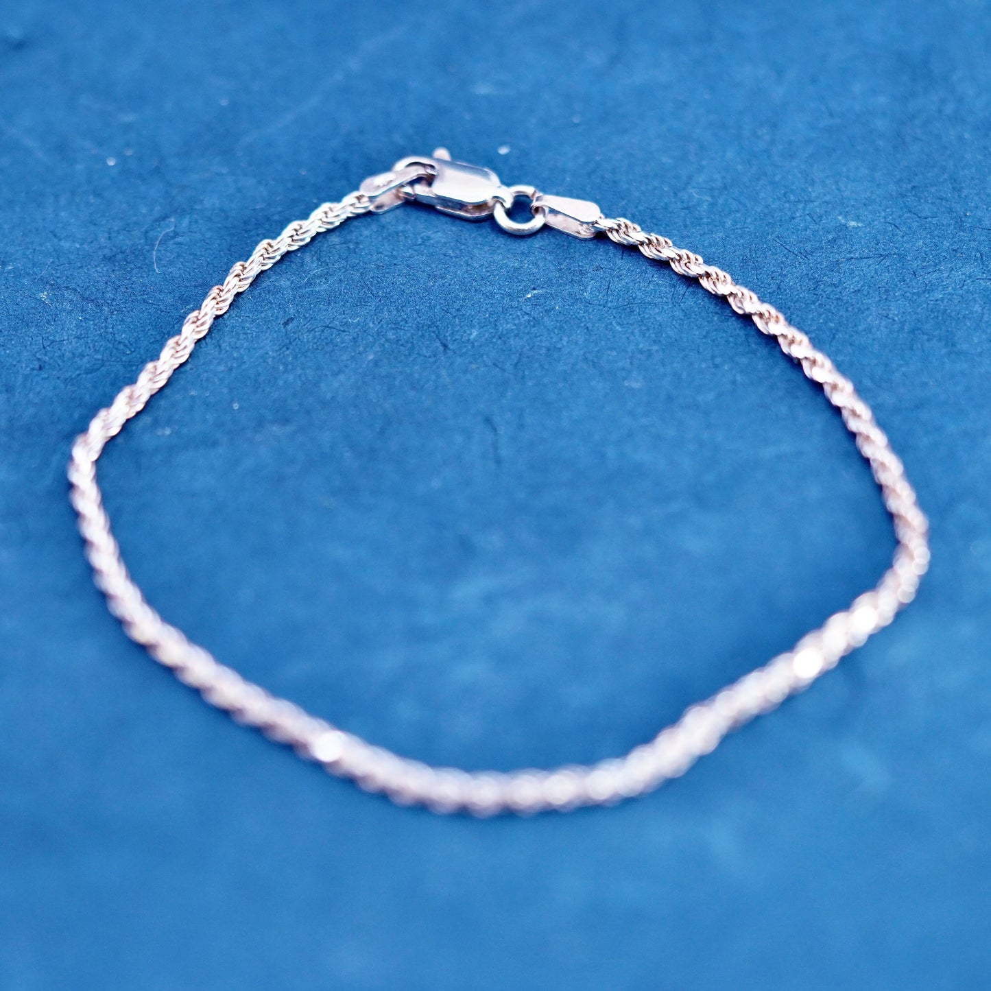 7.5” 2mm, vintage sterling silver handmade bracelet, Italy 925 rope chain