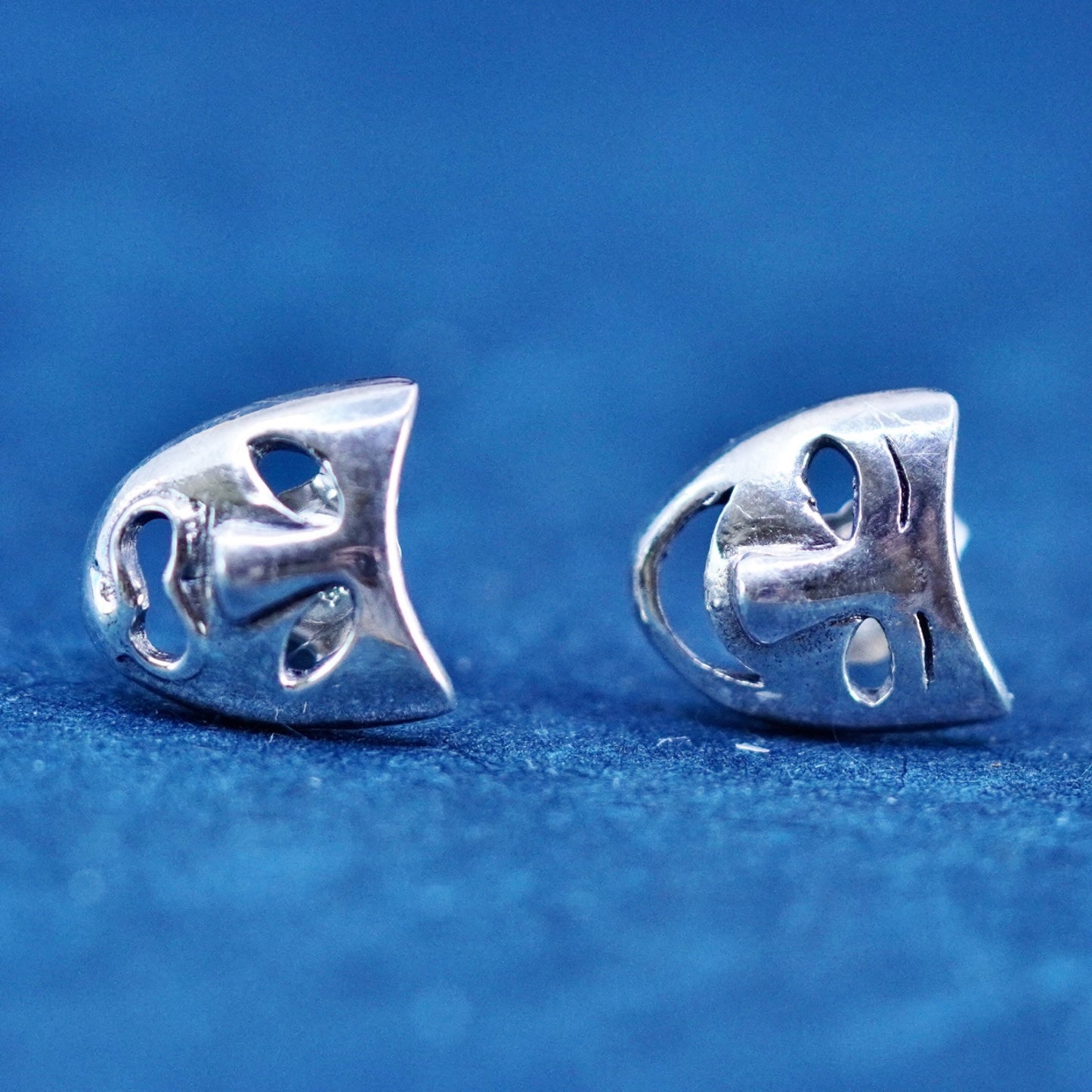 Vintage Sterling silver earrings, 925 happy sad face comedy studs