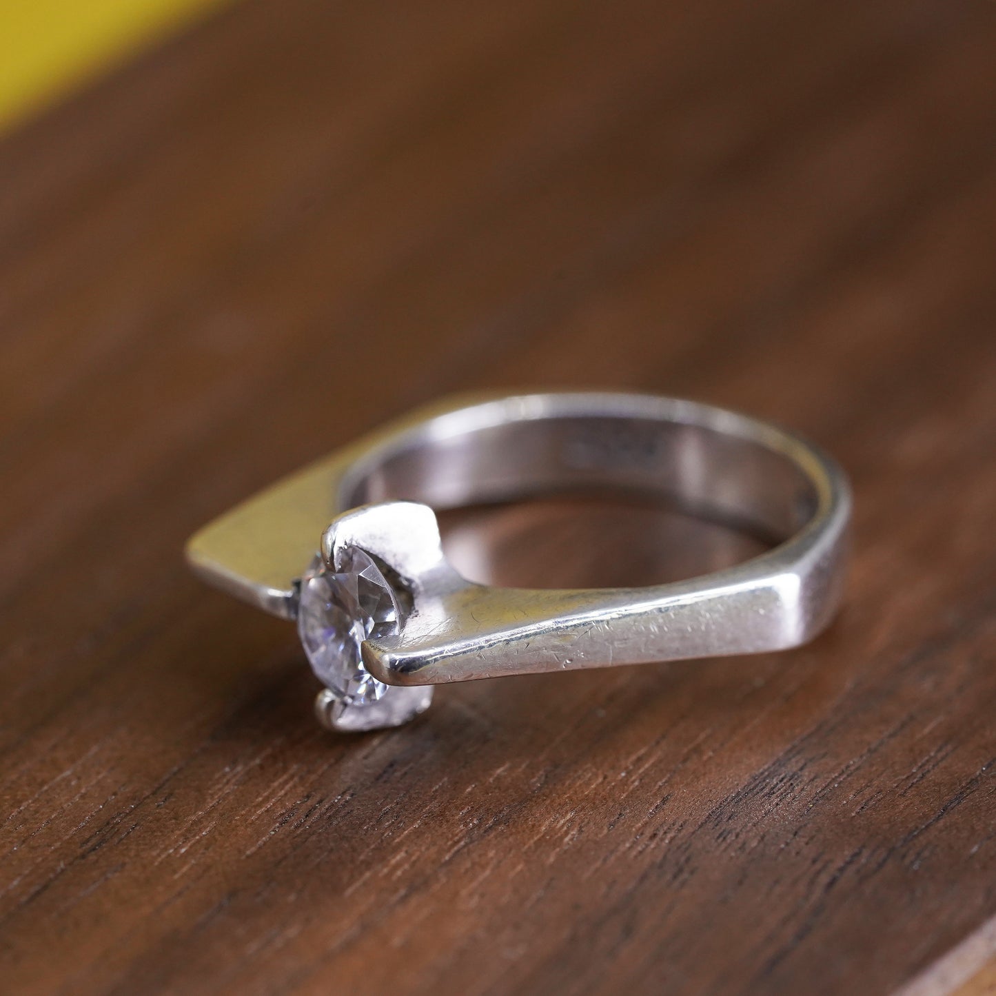 Size 7.5, VTG modern two tone Sterling silver handmade ring, 925 band with cz