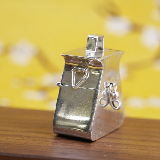 Vintage Mexican Sterling silver prayer box pendant, 925 handbag locket charm