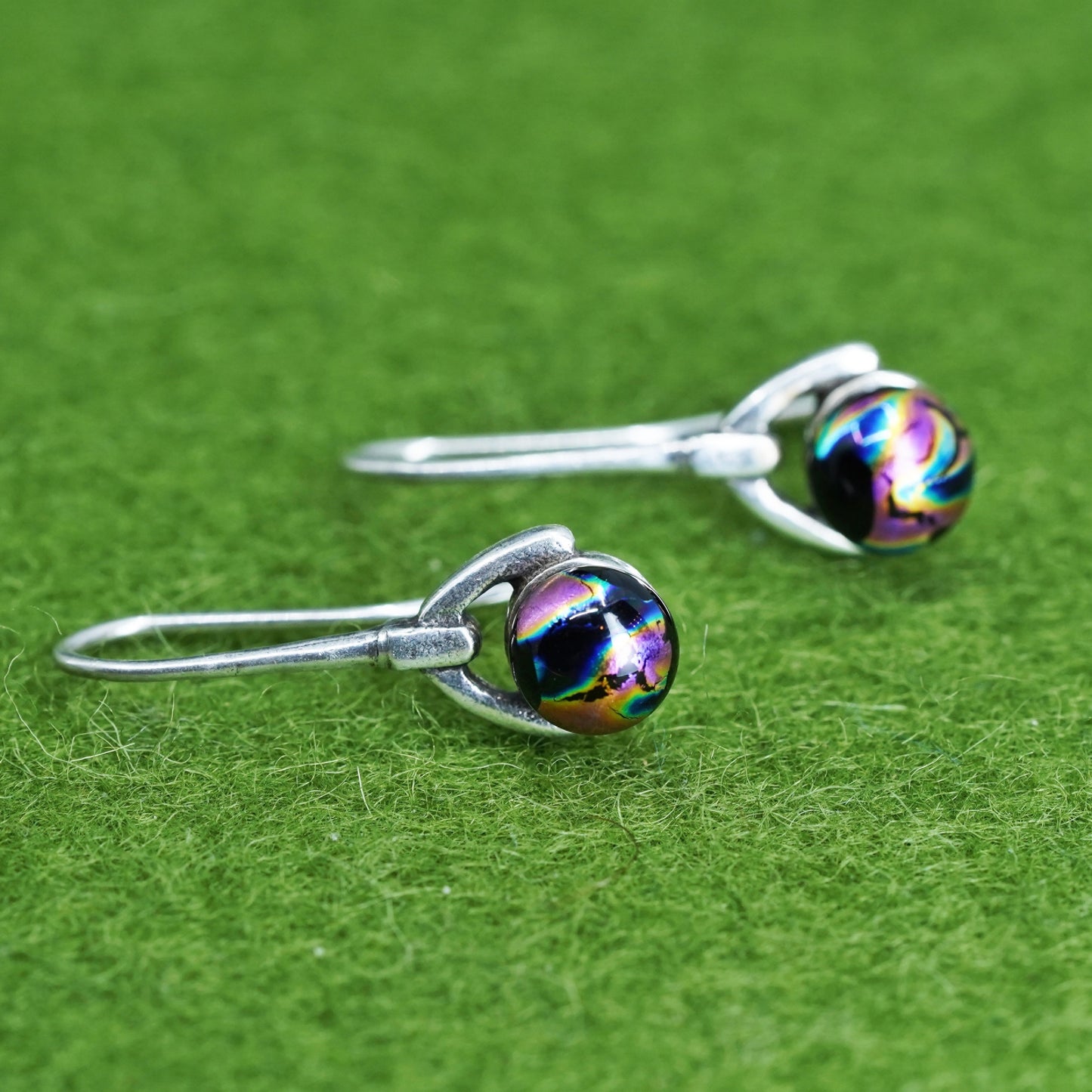 Vintage Sterling silver handmade earrings, 925 hooks with foiled artisan glass beads
