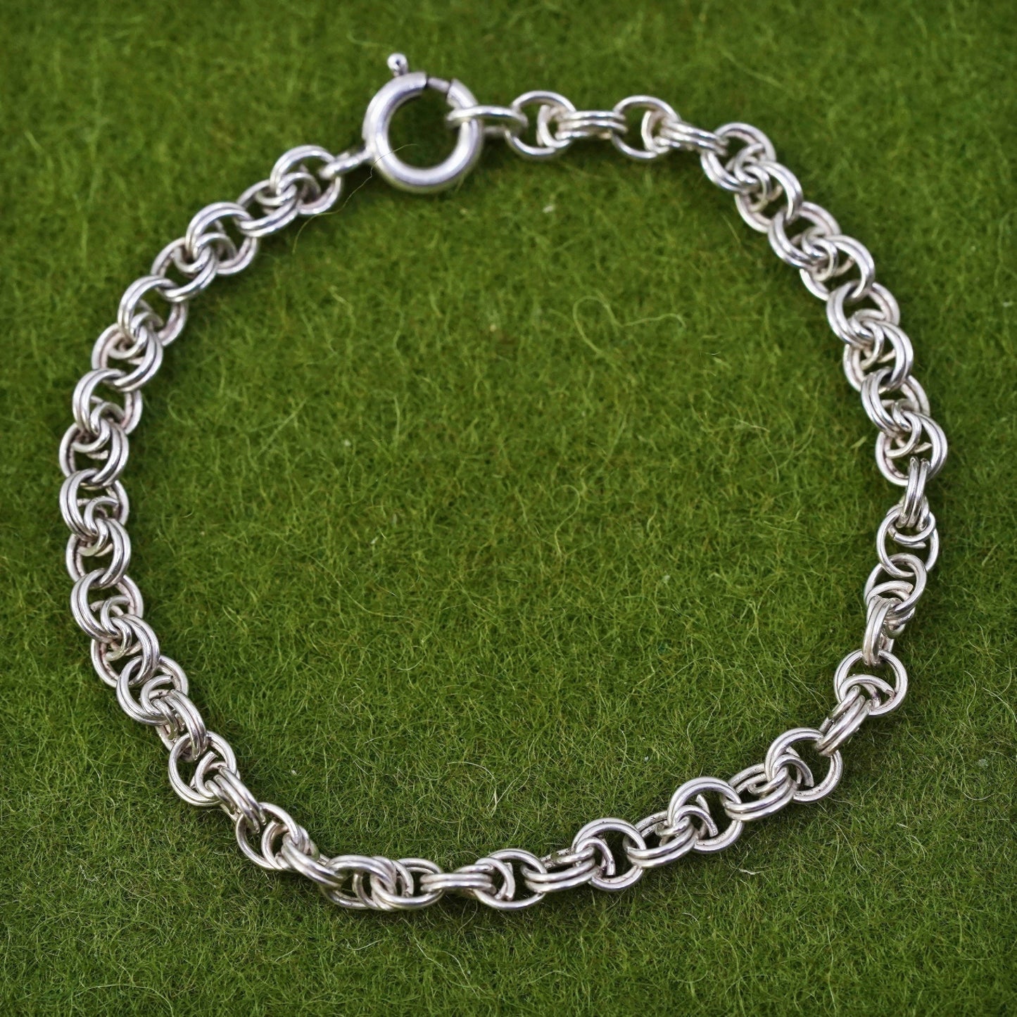 5.5”, 4mm, Vintage sterling 925 silver double circle chain bracelet