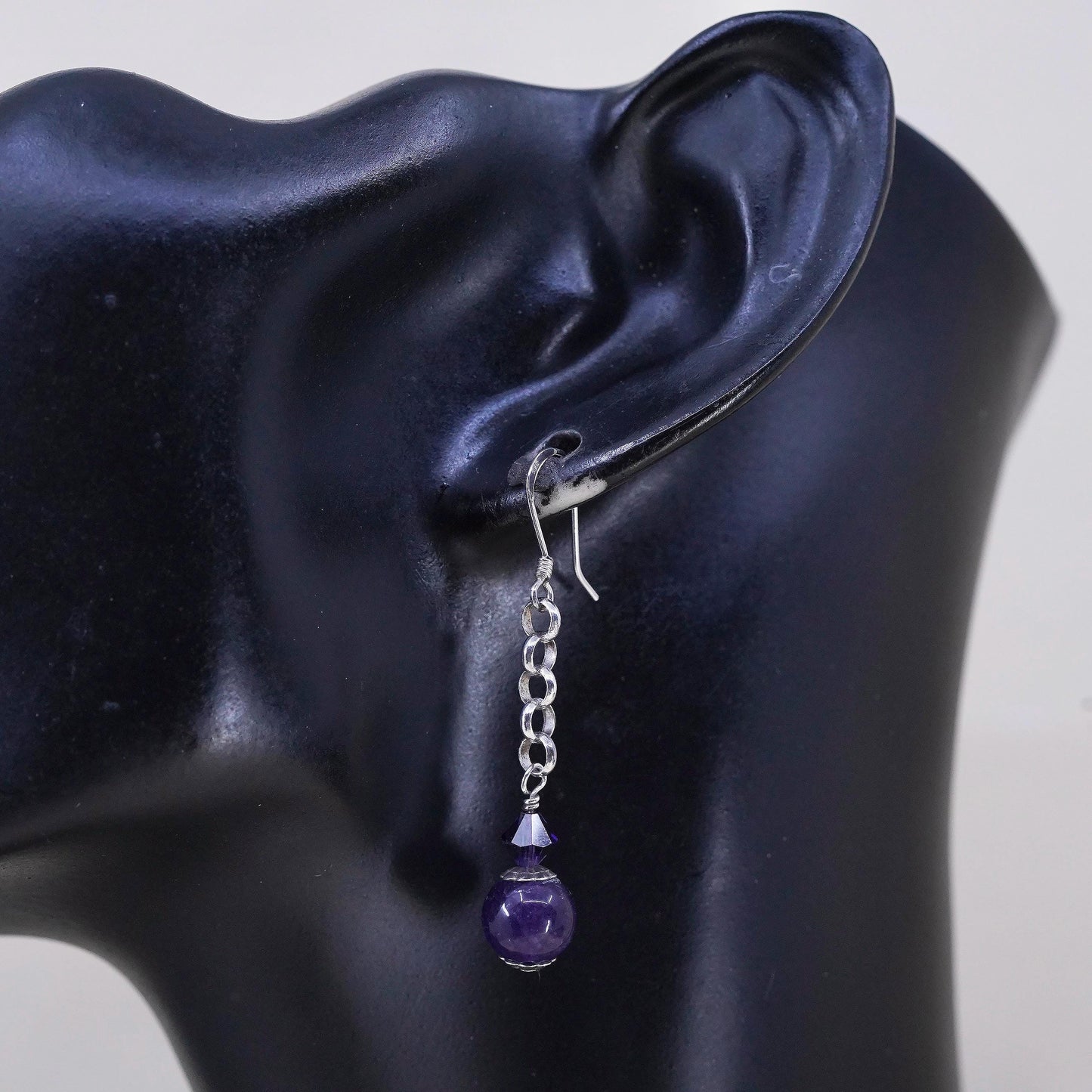 Vintage Sterling 925 silver handmade earrings with amethyst beads dangles