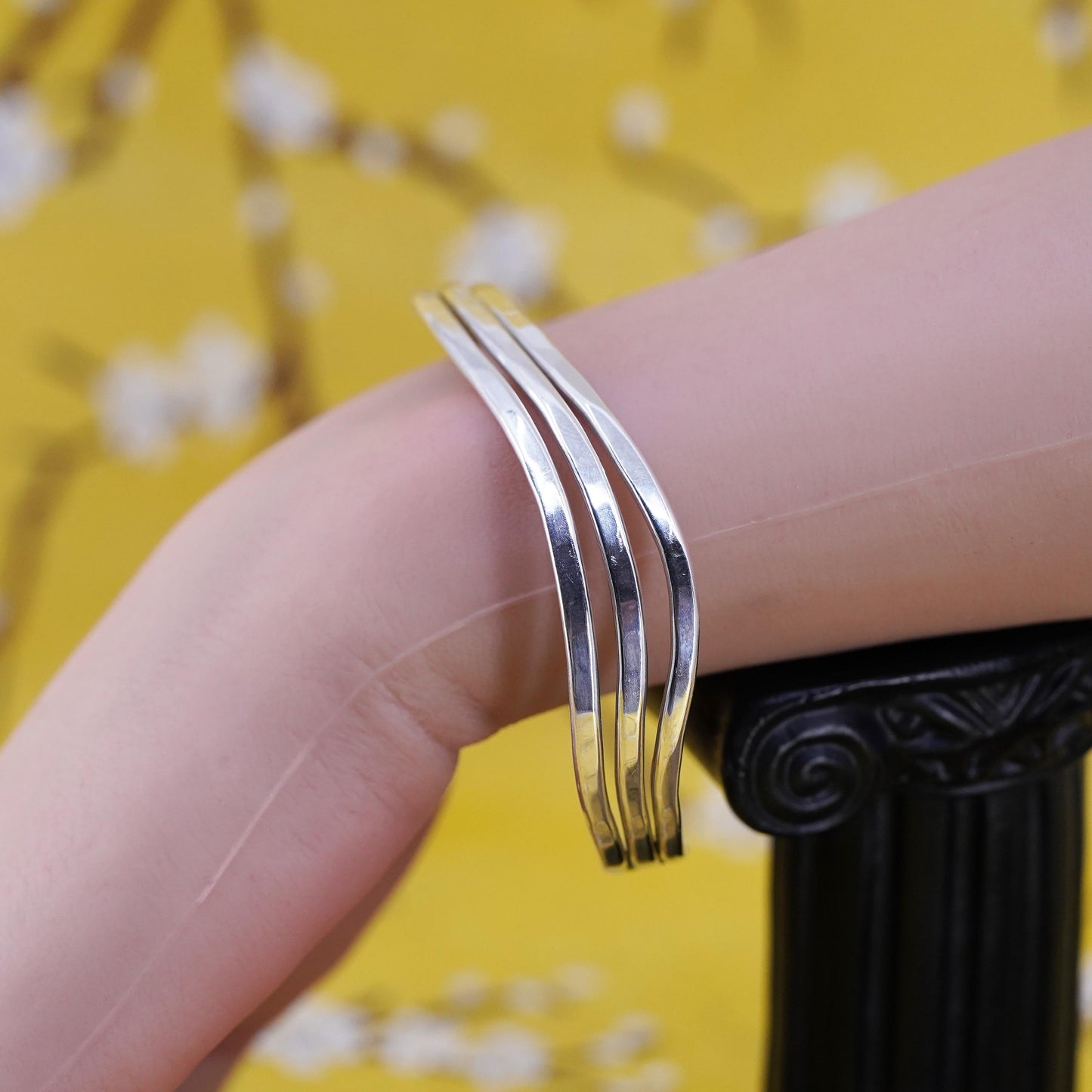 6.75", southwestern Sterling silver handmade bracelet, modern 925 wavy cuff