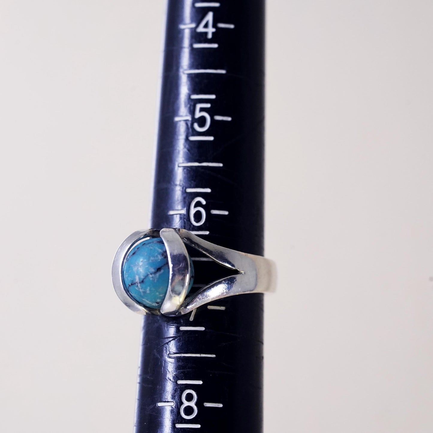 Size 6.75, vintage sterling 925 silver interchangeable ring with turquoise bead