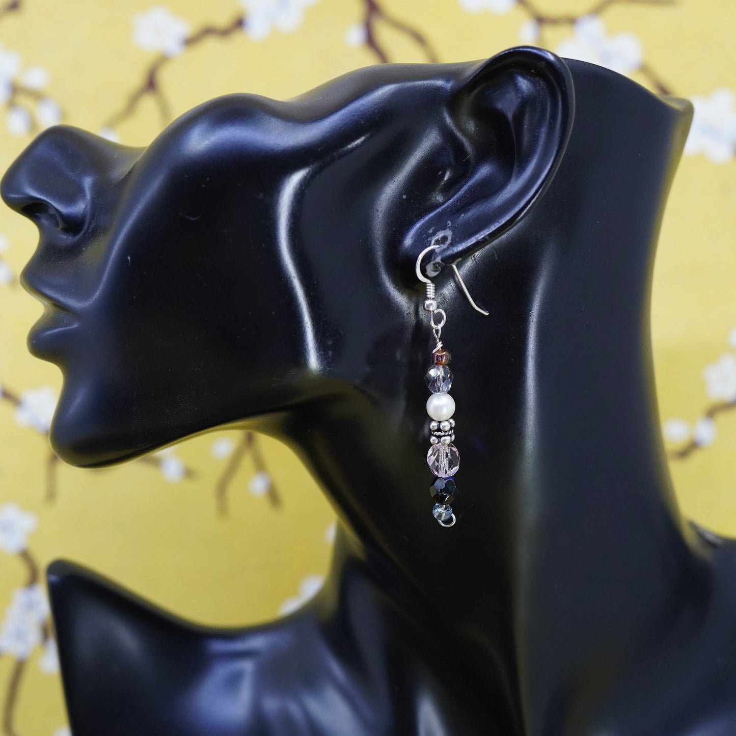 vintage Sterling 925 silver earrings with crystal and pearl