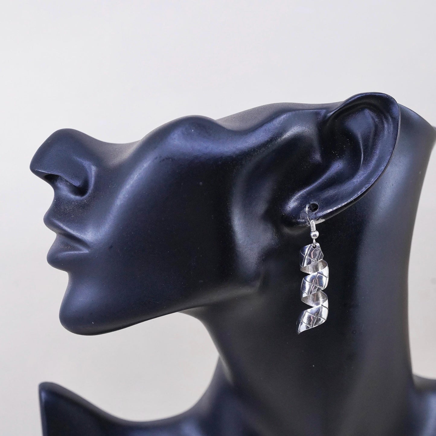 Vintage sterling silver handmade earrings, 925 twisted spiral dangles