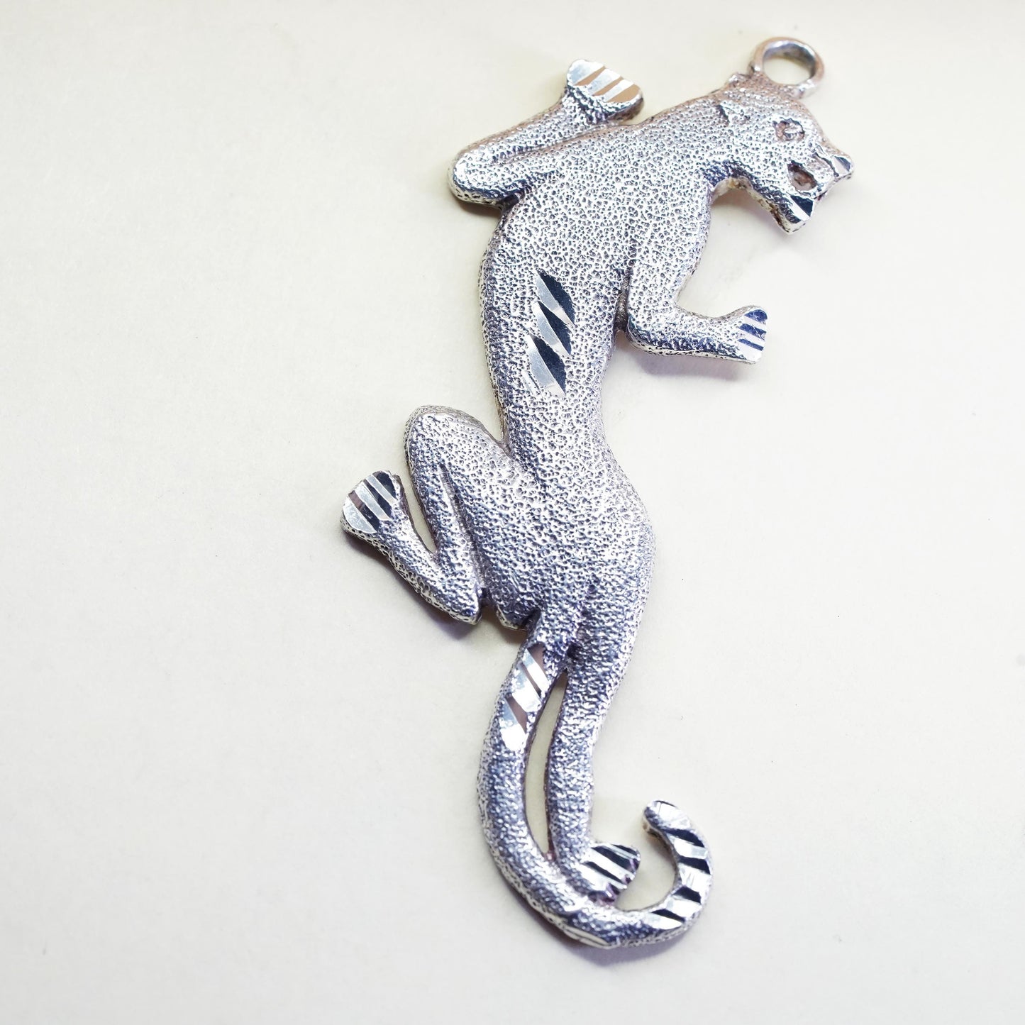 Vintage Sterling 925 Silver Leopard Charm Pendant, Big Cat Animal Jewelry