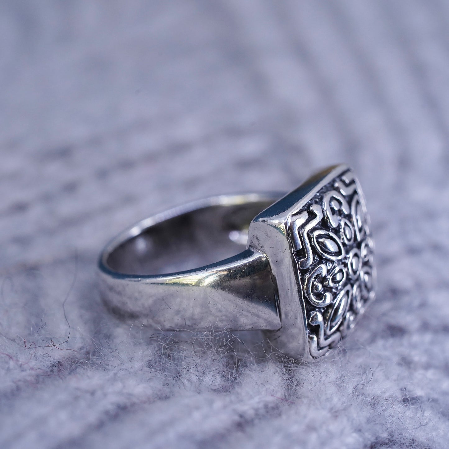 Size 9, vintage Sterling silver handmade ring, 925 filigree square band