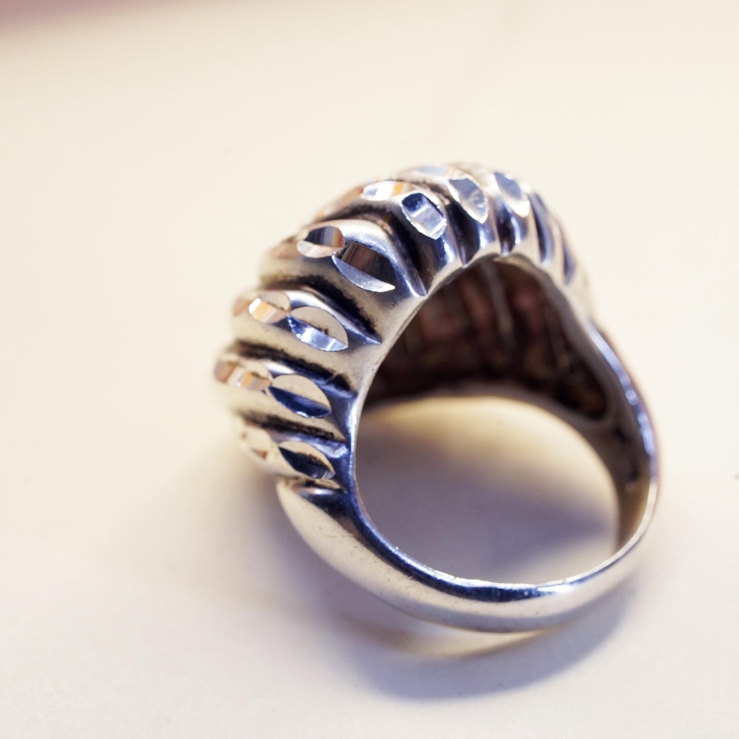 Size 6, ALA modernist sterling silver ribbed ring, textured 925 band, modernist