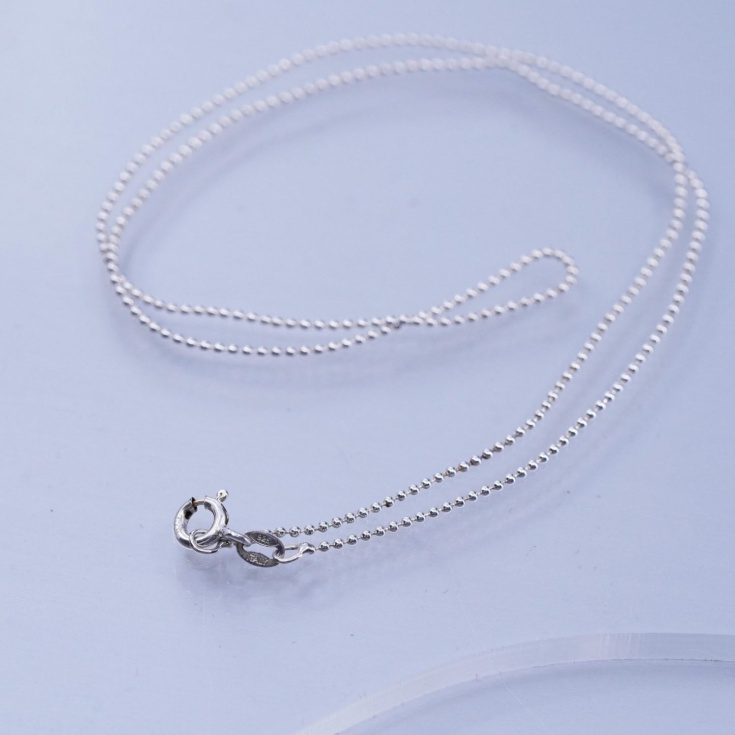 18” 1mm, vintage Italy Sterling 925 silver bead chain necklace
