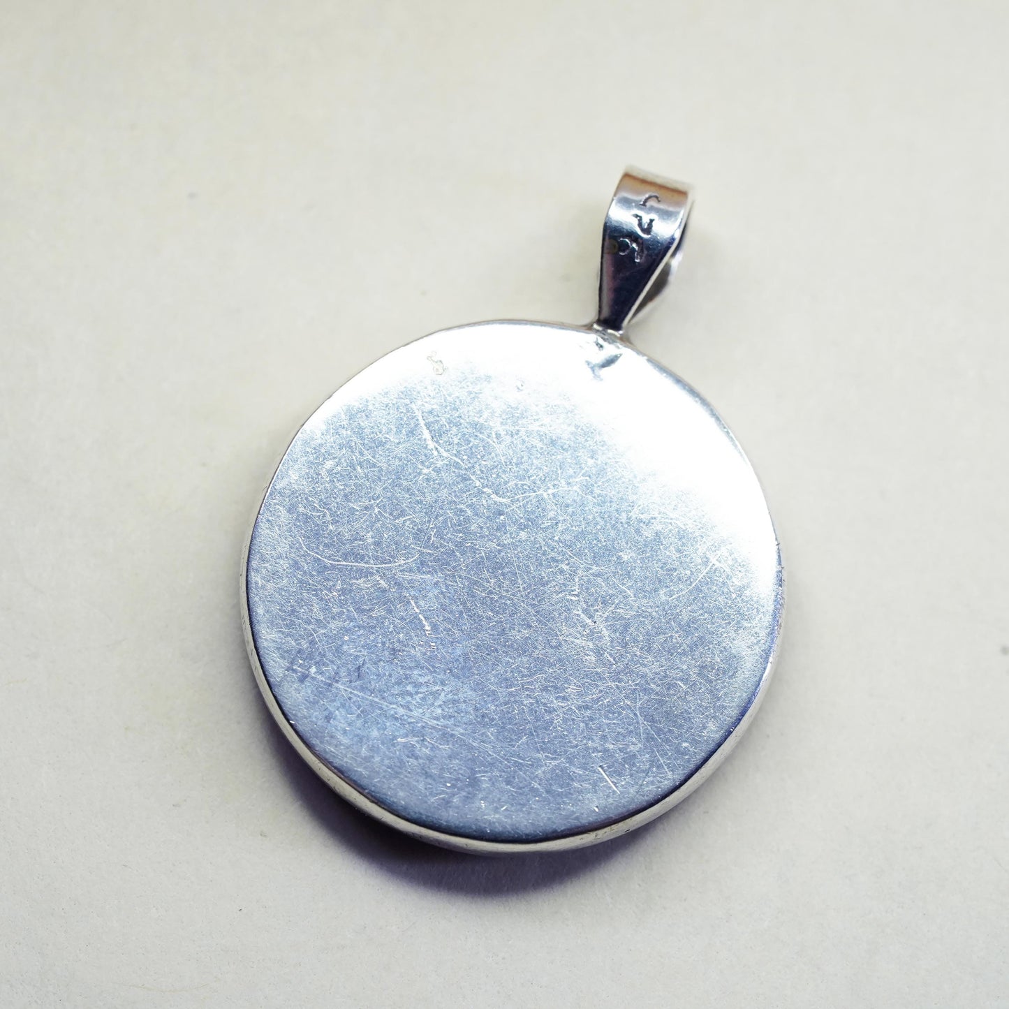 Vintage sterling silver artisan glass pendant, circle dichroic glass pendant