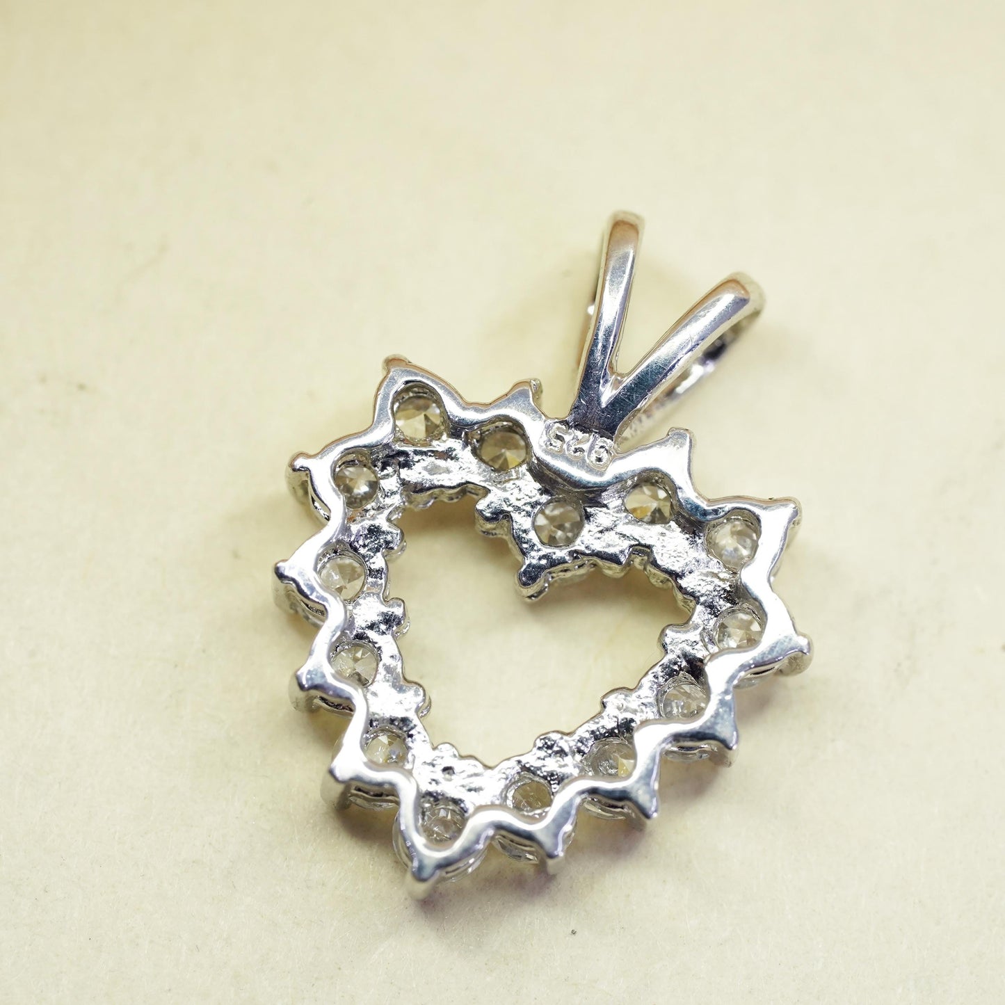 Vintage sterling 925 silver heart pendant with cluster clear Cz around