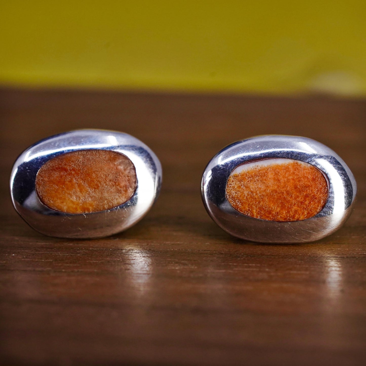 Native American Zuni Sterling silver handmade earrings, 950 studs with coral