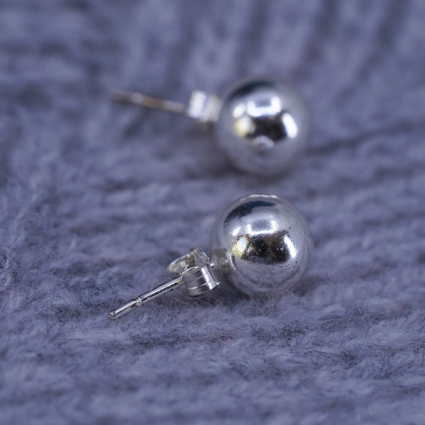 8mm, Vintage sterling silver handmade earrings, 925 studs