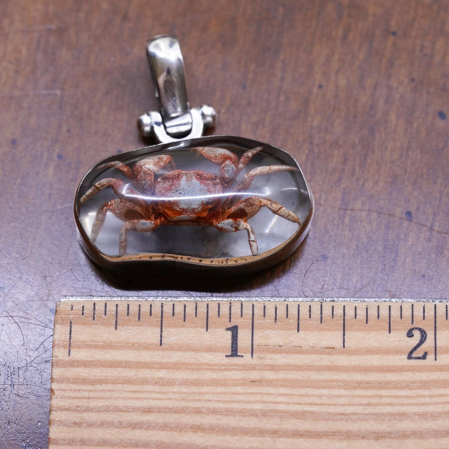 Vintage Sterling silver handmade pendant, 925 resin crab