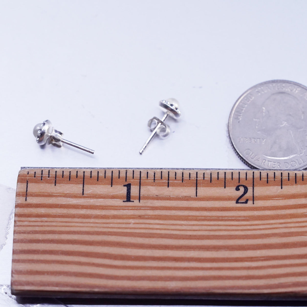 Vintage Sterling 925 silver handmade earrings, studs with pearl and cz