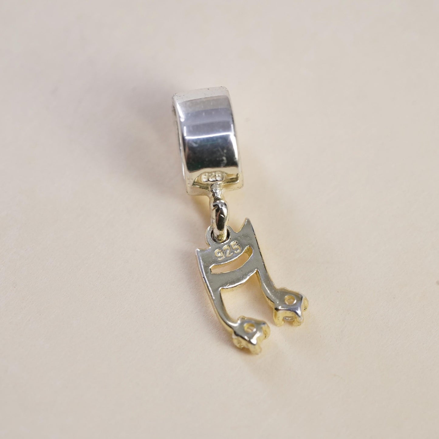 Vintage sterling silver handmade pendant, 925 music note with cz, melody charm, stamped 925
