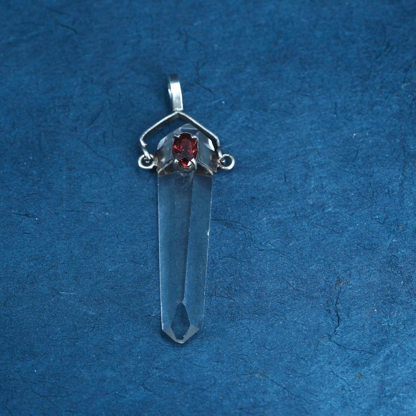 Vintage handmade sterling 925 silver charm pendant with healing crystal Ruby