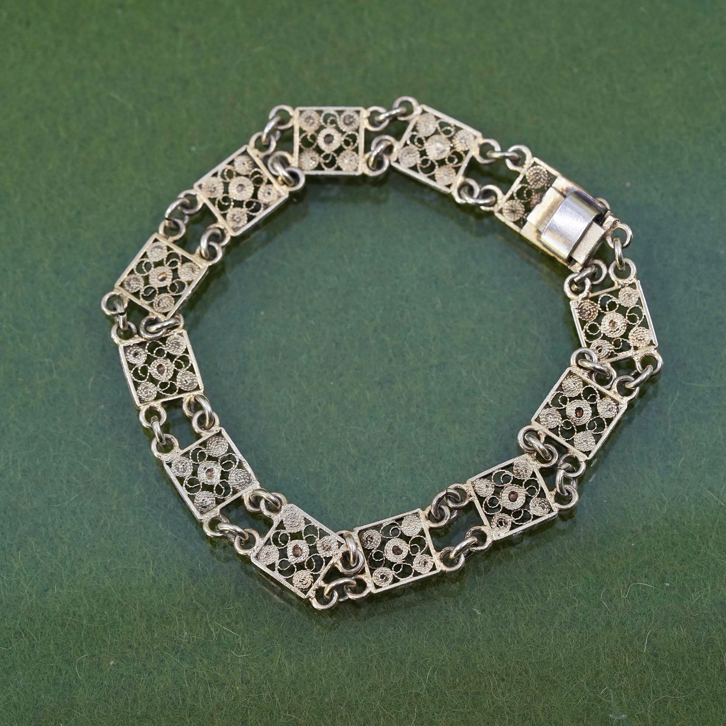 6.5", vintage Italian sterling silver bracelet, 800 filigree flower link chain