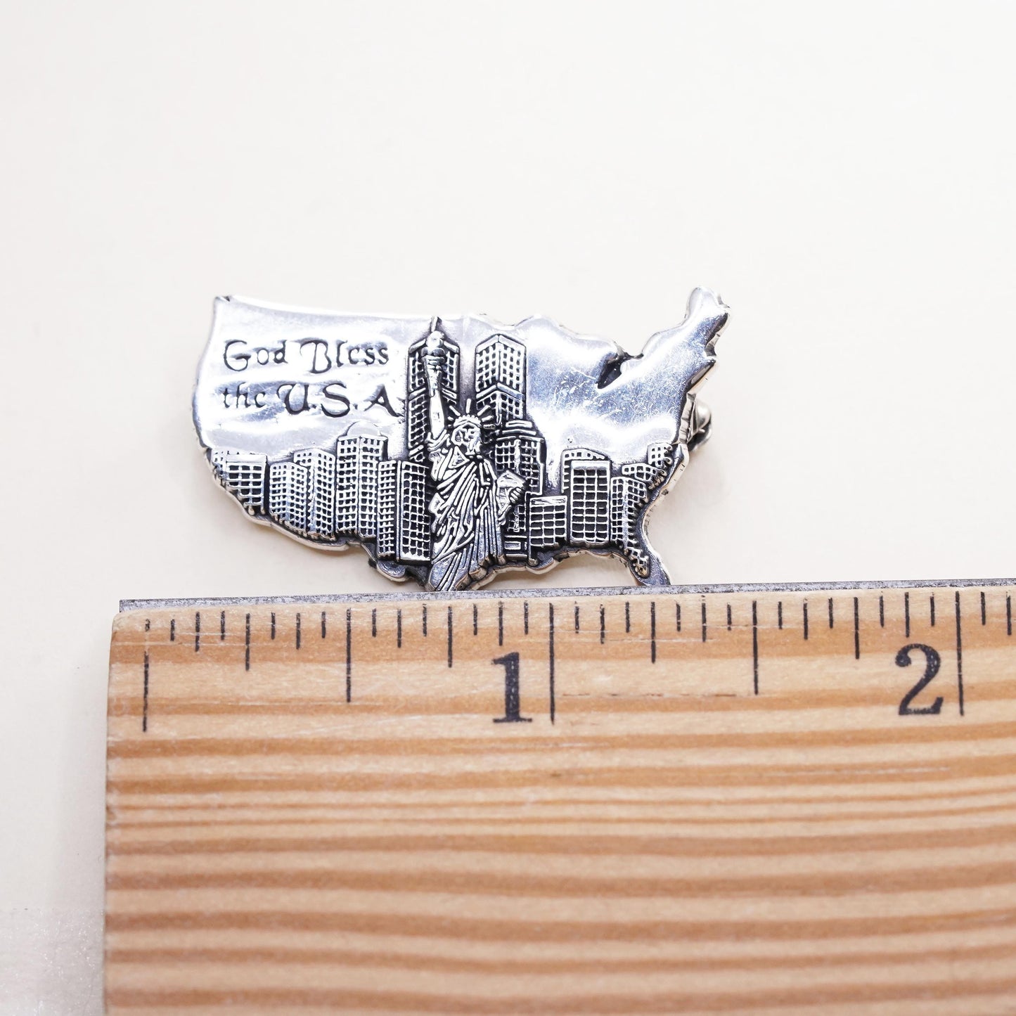 sterling silver brooch, 925 map pendant Statue of Liberty god bless the USA