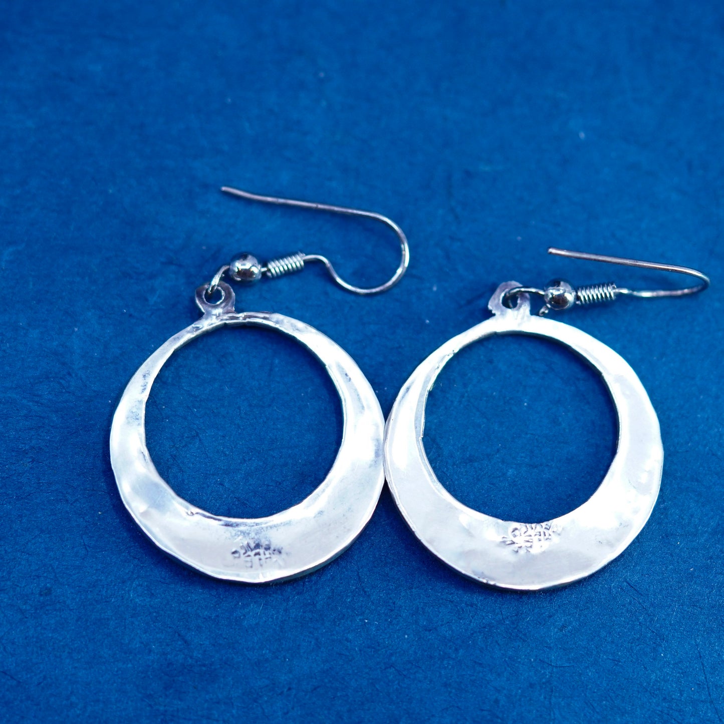 Vintage Mexico sterling silver 925 handmade circle hoop earrings abalone Inlay