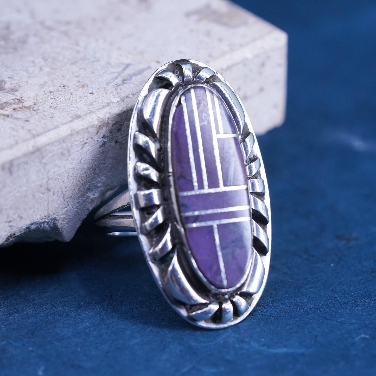 Size 7.5, VTG Navajo Margaret Lee ML Sterling 925 silver ring, Native American