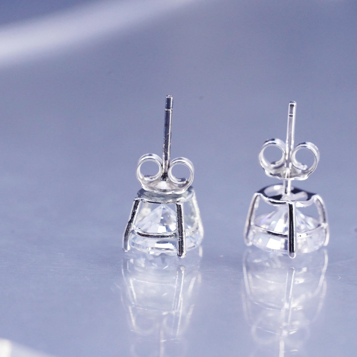 8mm, Vintage Sterling 925 silver earrings, studs with cz inlay