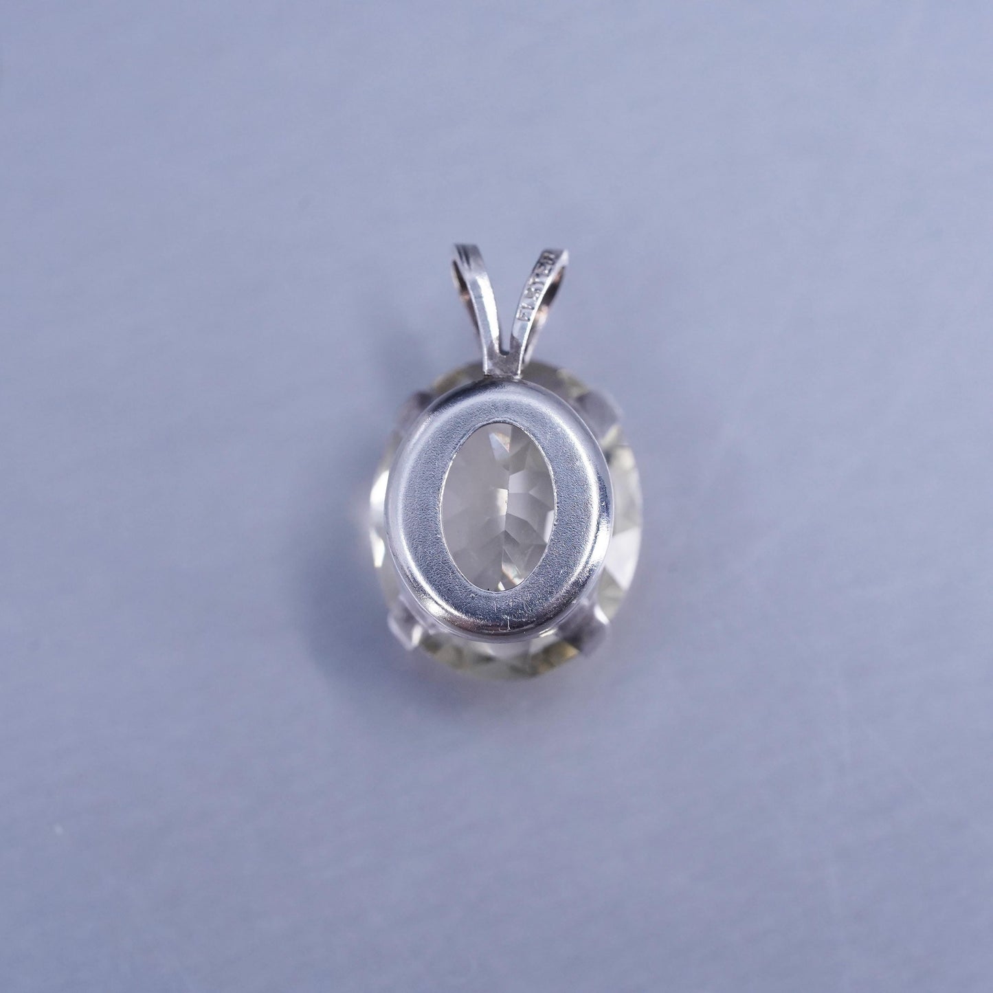 Vintage sterling 925 silver handmade oval charm pendant with crystal