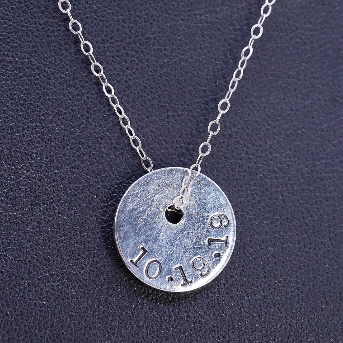 16", Sterling silver necklace, 925 flatten circle chain tag embossed 10.19.19