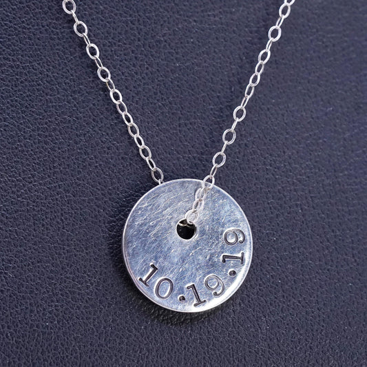 16", Sterling silver necklace, 925 flatten circle chain tag embossed 10.19.19
