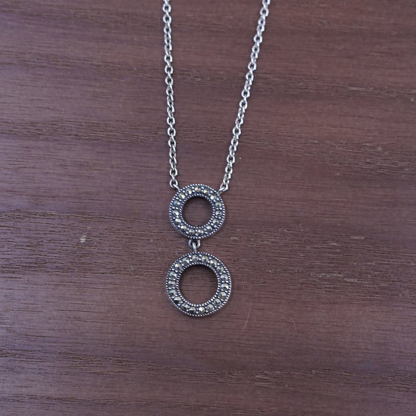 16”, Judith Jack Sterling silver necklace, 925 chain circle pendant marcasite