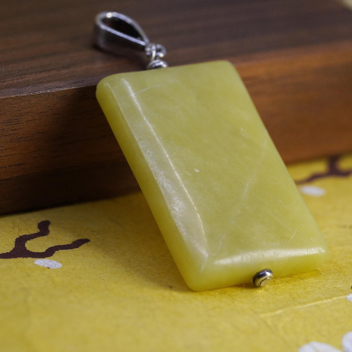 Vintage Sterling silver pendant, solid 925 silver bail with rectangular shaped jade