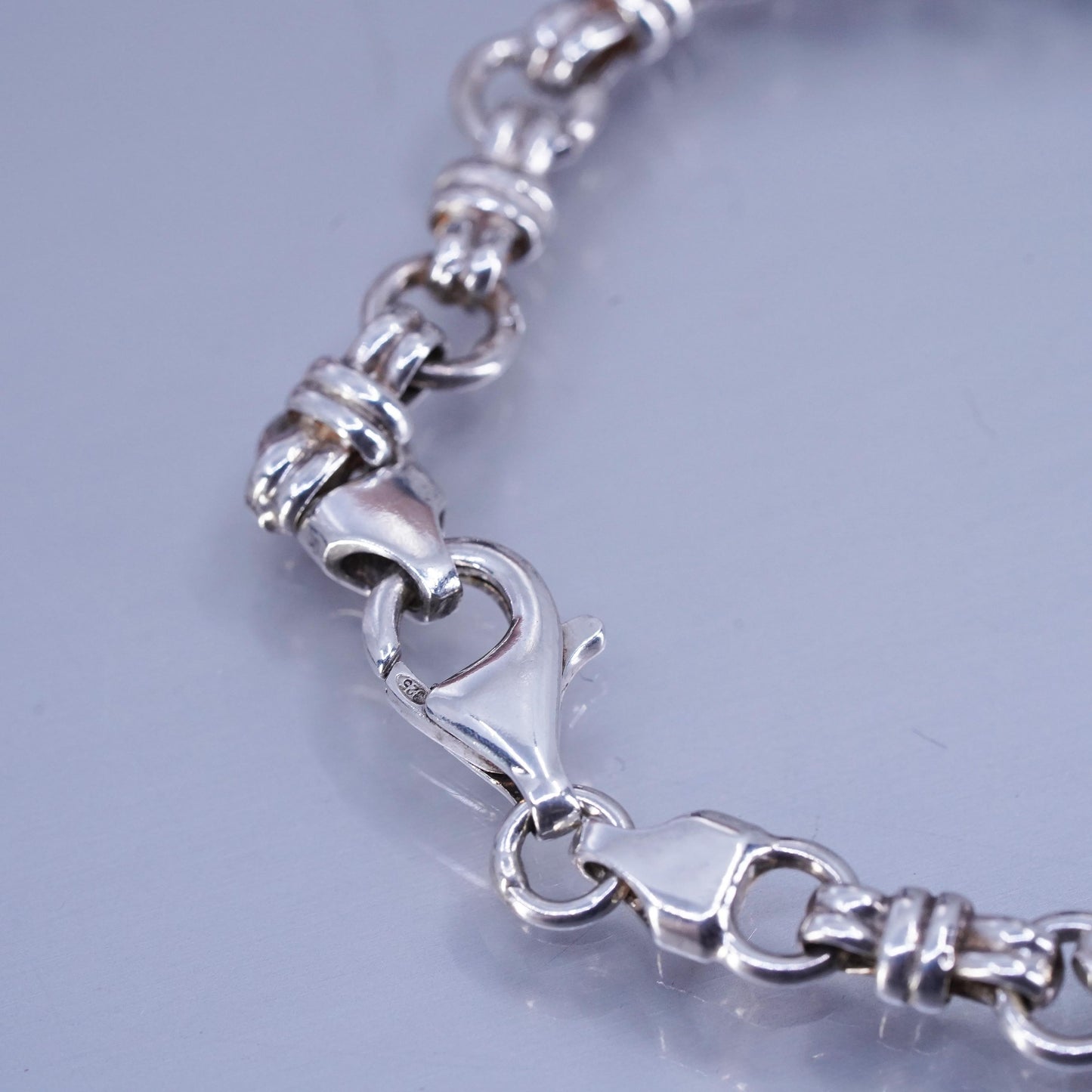 6.5”, Vintage Italy Sterling 925 silver handmade bracelet, double circle chain