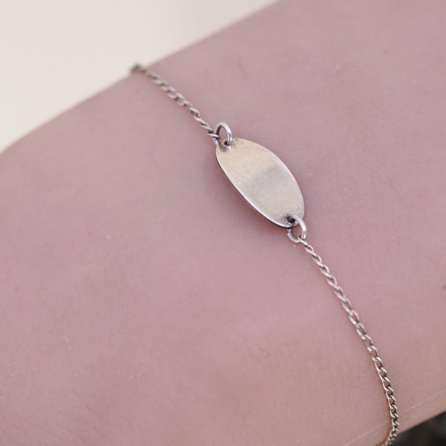 6.25", Vintage sterling silver bracelet, 925 circle chain with name tag