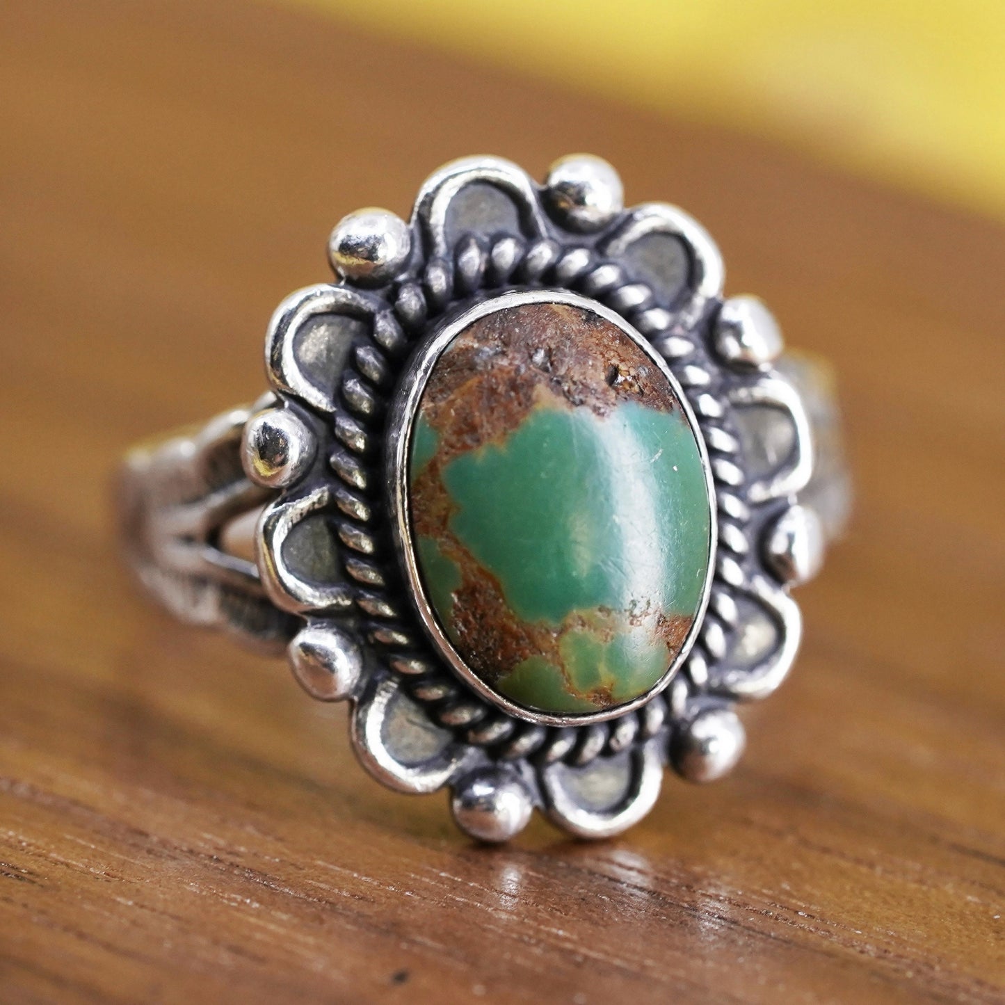 Size 5.5, Native American bell trading Sterling silver ring, 925 band turquoise