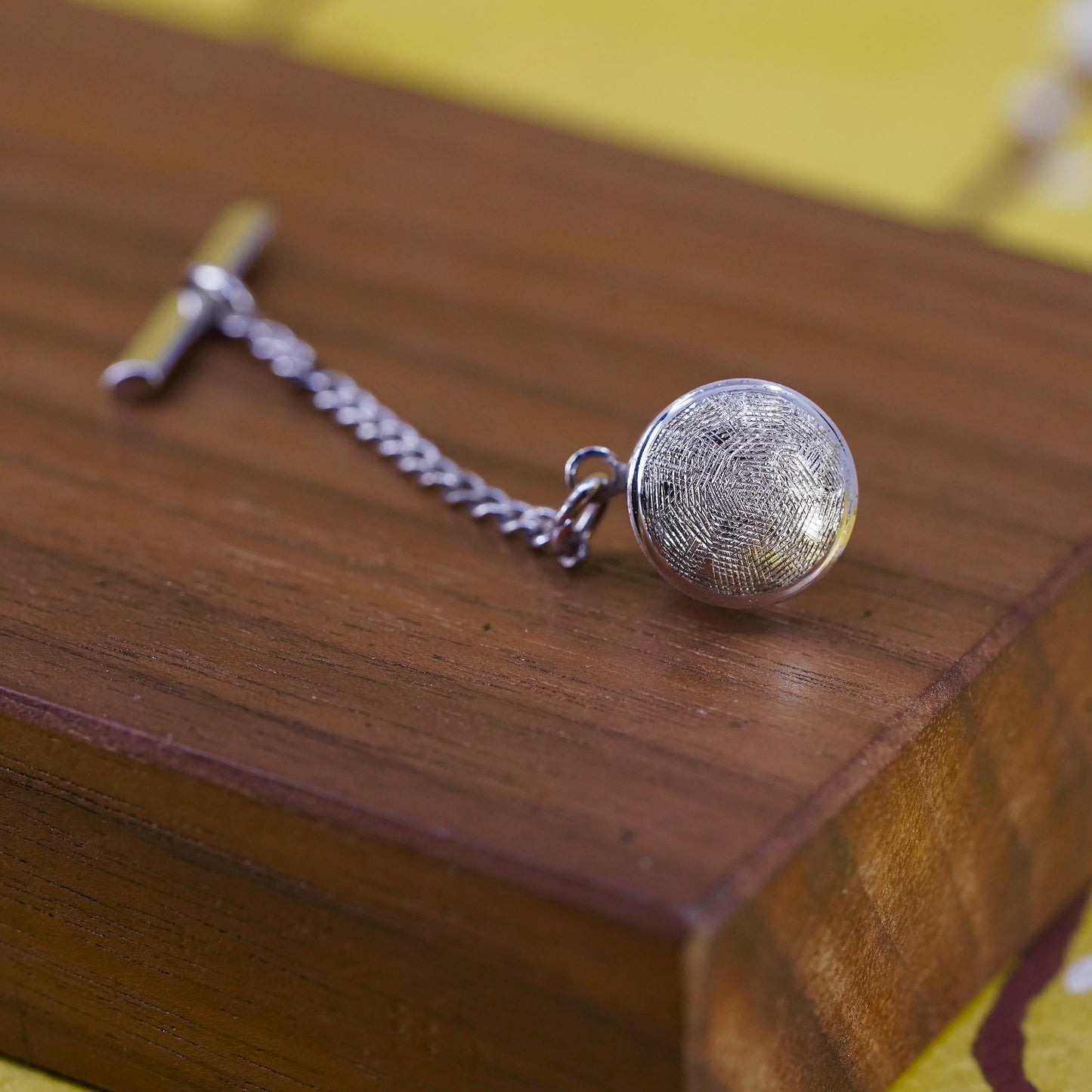 Sterling 925 Silver Tie Tack with Chain | Round Tie Pin Classic Men’s Accessory