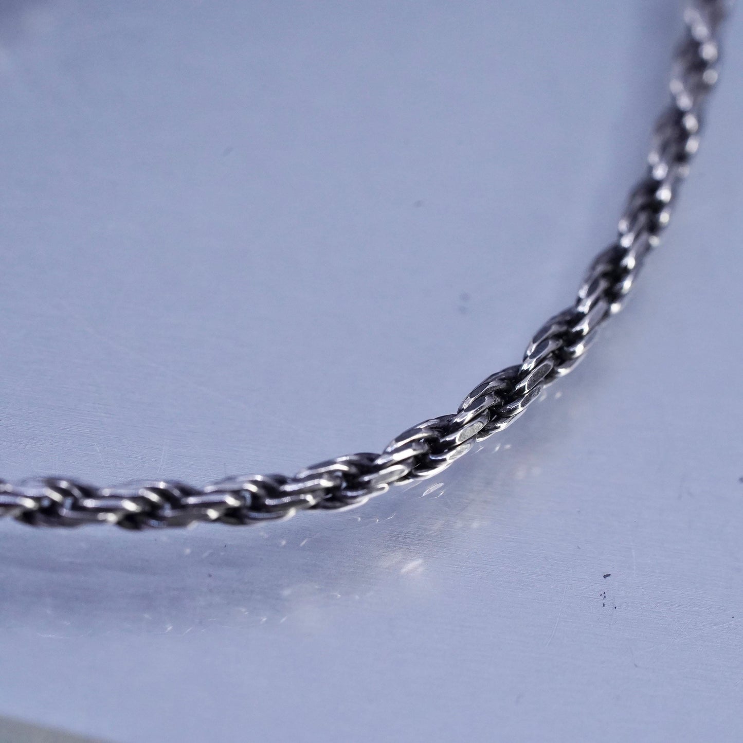 18" 2mm, vintage Italian Sterling 925 silver diamond cut rope chain necklace