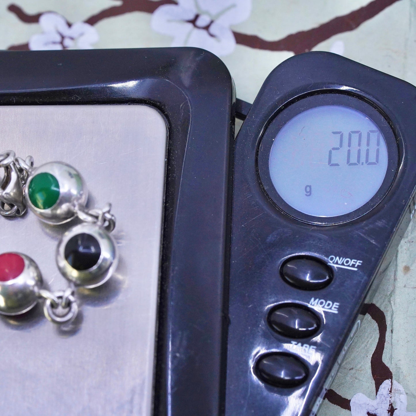 6.75", Vintage Sterling 925 silver handmade beads bracelet with rainbow enamel